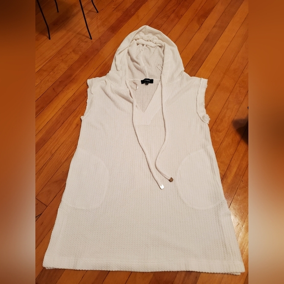 Aakaa oversized hooded sleeveless tunic sweater. White. Women size S. - Picture 3 of 12